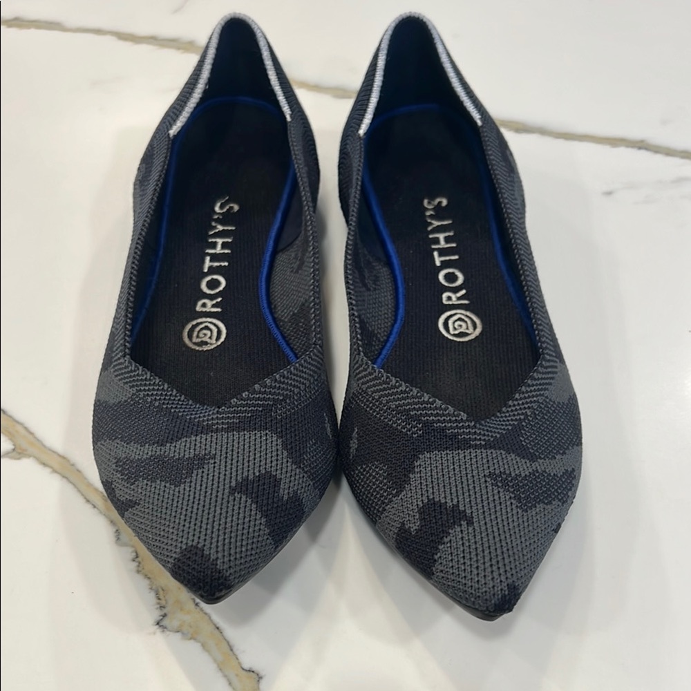 Rothy's Retiree Black Camo Pointed Toe Flats